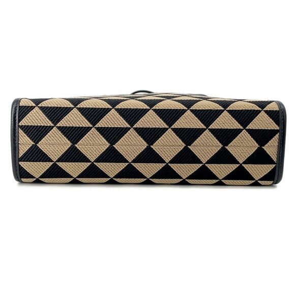 PRADA Symbol EmbroideryFabric Small Handbag Jaguar / Leather Black/Beige 1BA354 - Picture 7 of 12
